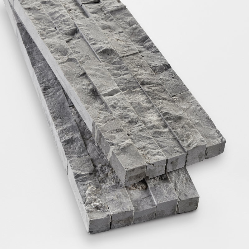 Slender Strip 3in.x12in. Split Face Marble Wall Tile, Ashen Gray