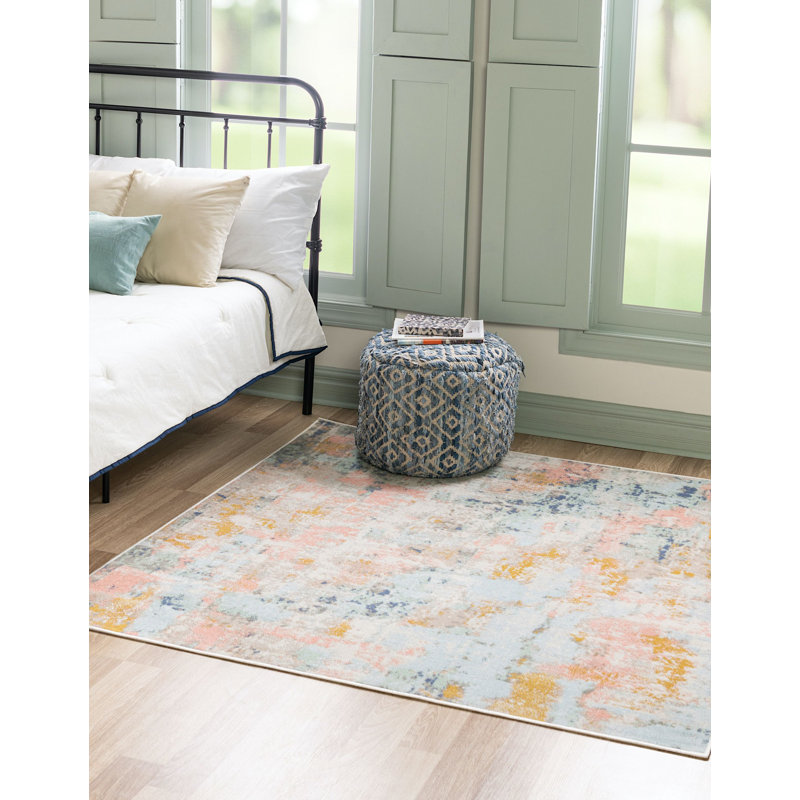 Contemporary Nin Area Rug Multi Pink Color, Square 6'