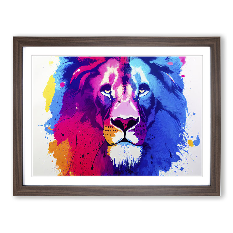 Colourful Lion Vol.4 Abstract - Print, Walnut Framed, 46cm H x 64cm W x 2cm D