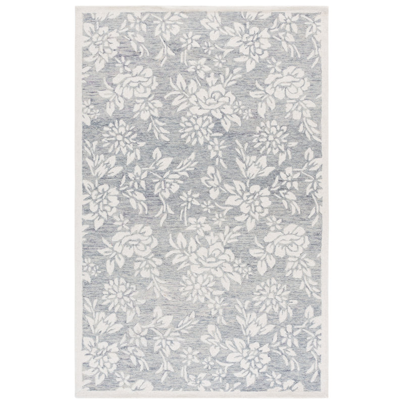 Jardin 758 Hand Tufted Wool/Cotton Floral Rug in Gray/Ivory, Rectangle 5' x 8'