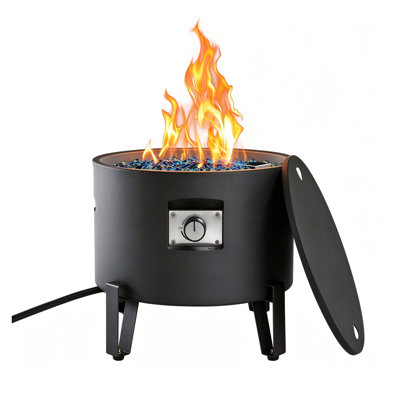 14.5'' H x 16'' W Portable Propane Fire Pit, 50,000 BTU Camping Gas Fire Pit Table with Lid