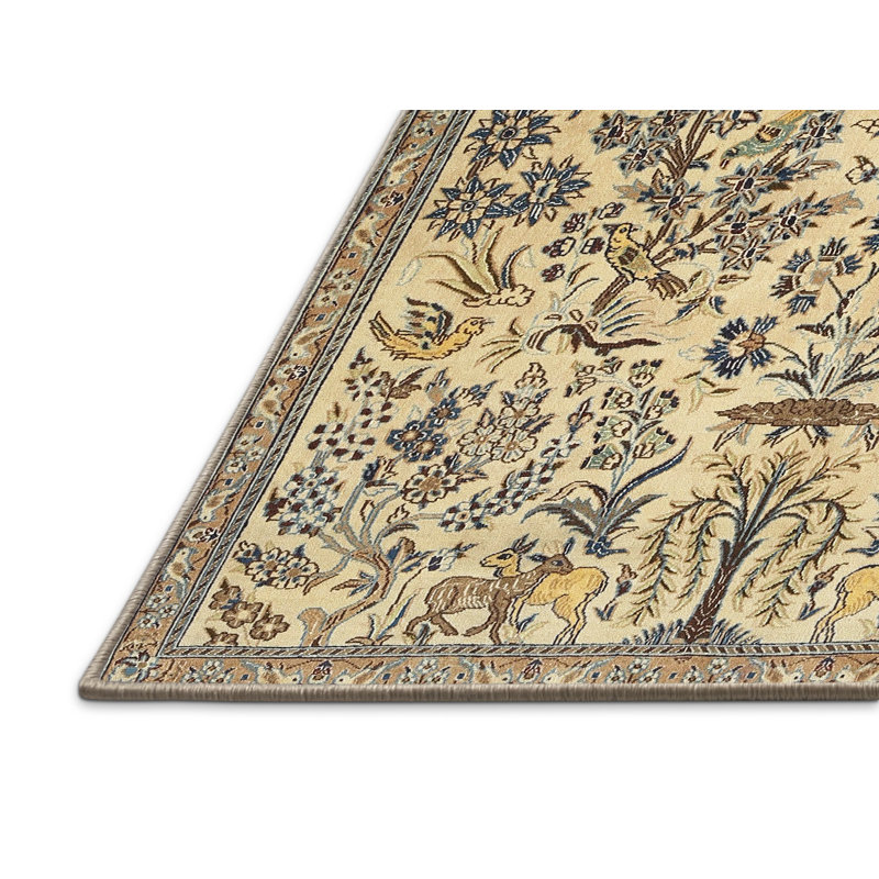 Tapis traditionnel beige / bleu, Rectangle 2 pi x 4 pi