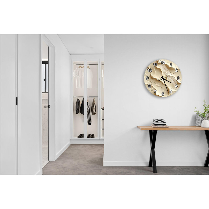 Textured Beige Tempered Glass Wall Clock, Round Wall Decor, Abstract Art Clock, Modern Wall Clock, Home Decor, Unique Gift
