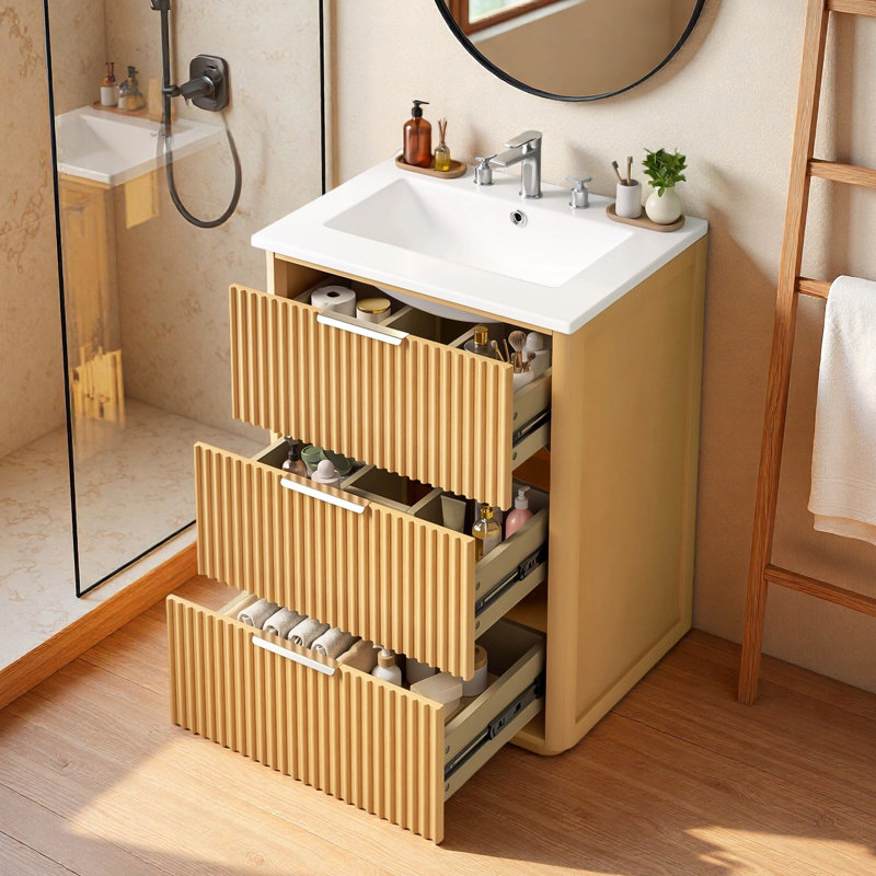 24" Freestranding Single Bathroom Vanity with Ceramic Top