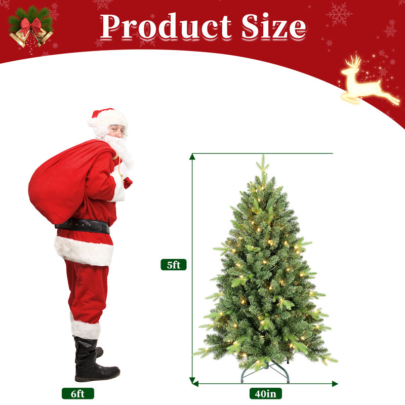 Arbre de Noël artificiel en PE / PVC pré-éclairé, branches à ouverture automatique et support en métal, H 5 pi