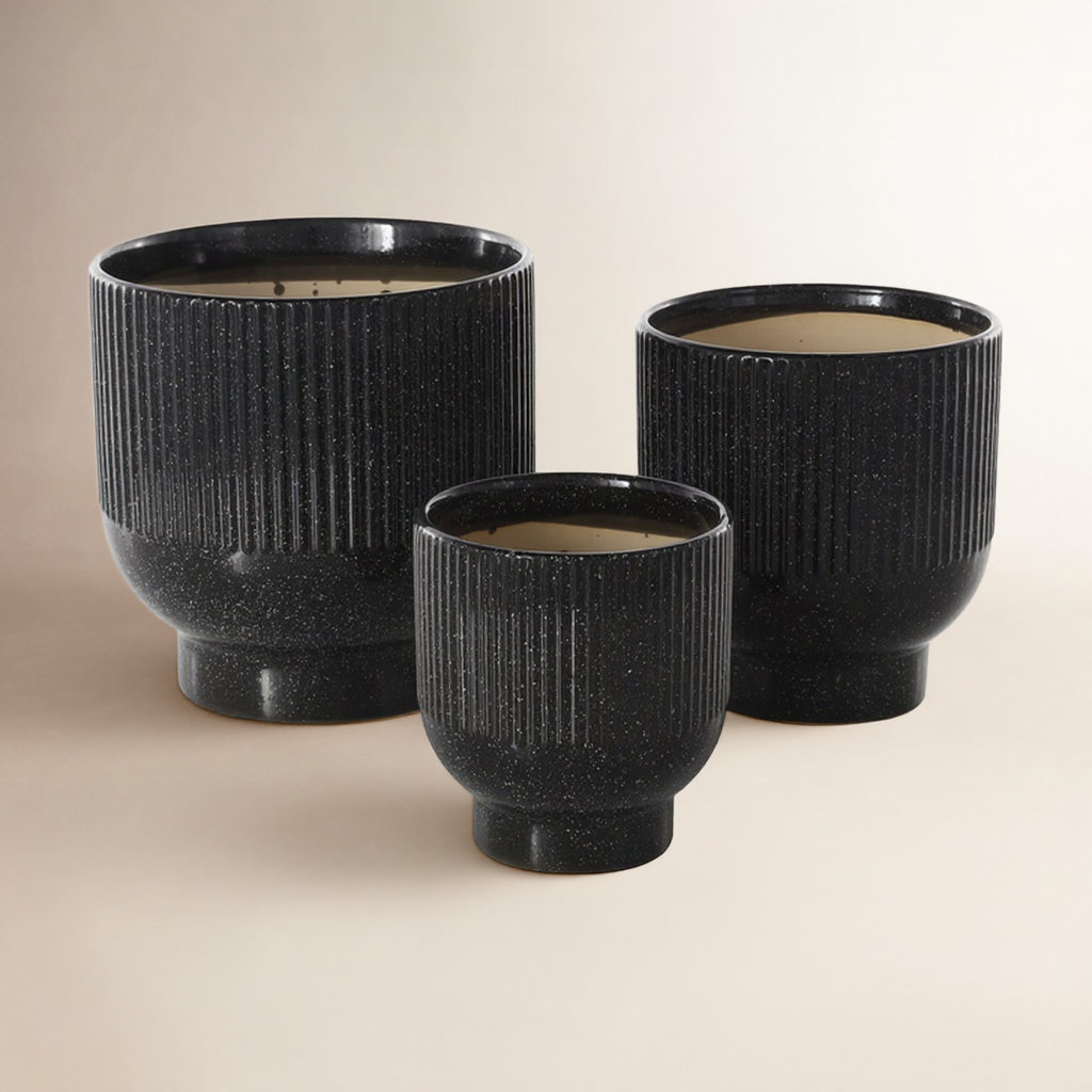 9" Ceramic Planter, Black, 9.4" H x 8.55" W x 8.6" D