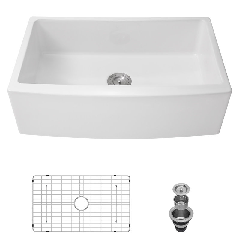 33" L x 21" W White Farmhouse Sink Ceramic Kitchen Sink Single Bowl Kitchen Sink Apron Front Sink