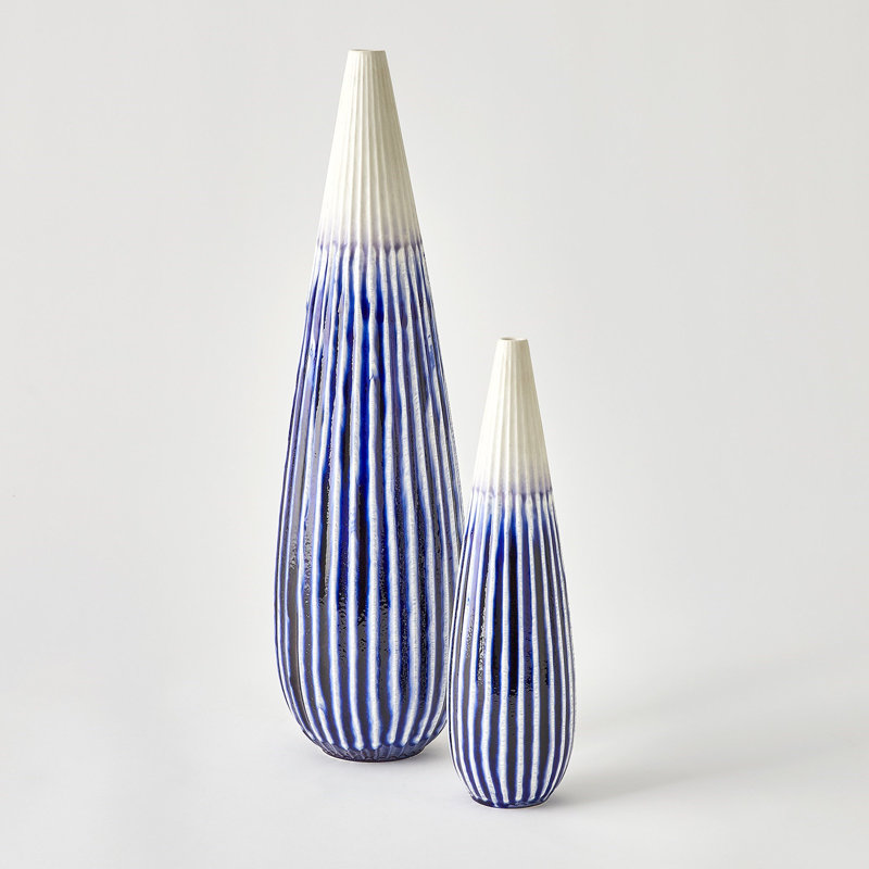 Furrow Handmade Ceramic Table Vase, 14" H x 4" W x 4" D, Deep Blue