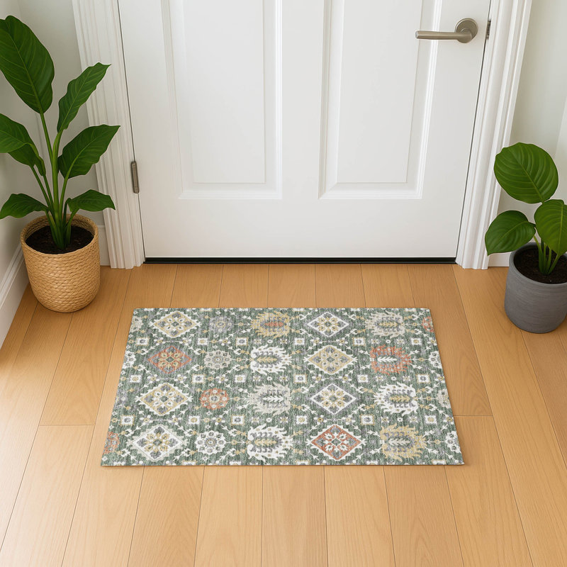 Premium Machine Washable Mayfield AMF2200 bohemian Rug, 1'8" x 2'6", Green