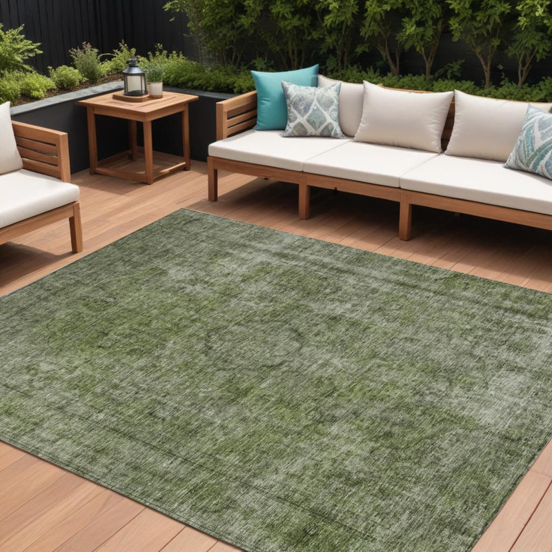 Tapis intérieur / extérieur vert et argent 9 'x 12' Medallion
