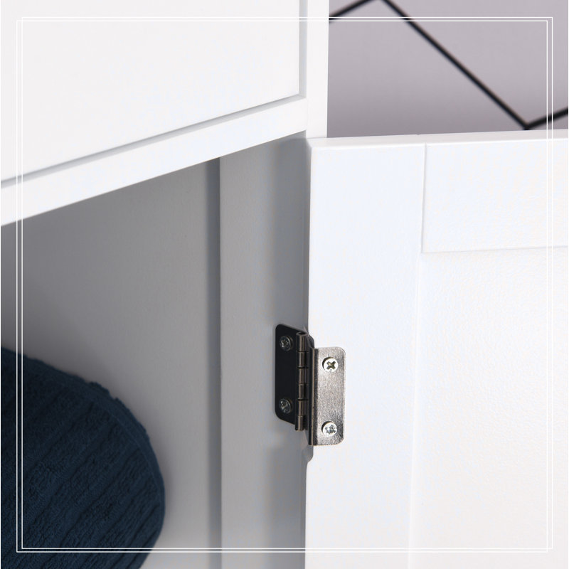 Slim Tower White Storage Cabinet with Anti-Toppling Design