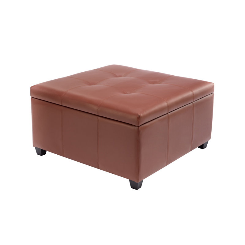 Amariyah Faux Leather Square Storage Ottoman, Brown Faux Leather