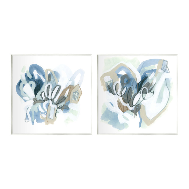 «Contemporary Blue Squiggle Composition», ensemble de 2 plaques murales par June Erica Vess