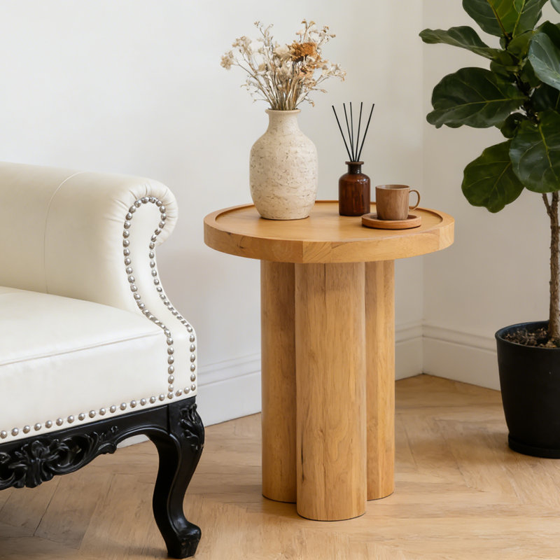 Bryn Round End Table with Solid Wood Base