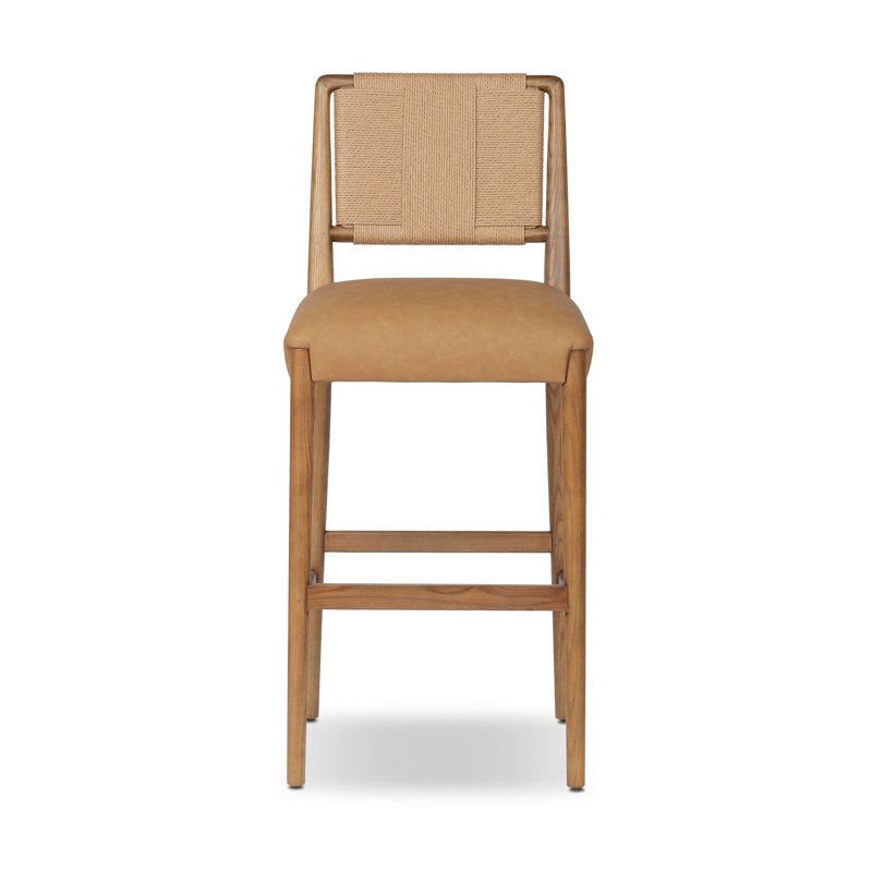 ROTHLER Stool, Counter Stool (27” Seat Height), Tan Ash, Maestro Camel/Genuine Leather