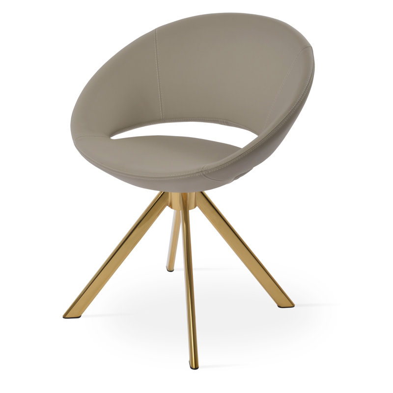 Crescent Metal Solid Back Dining Chair, Gold, Dark Gray