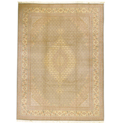 Tapis vert clair et crème noué à la main de haute qualité