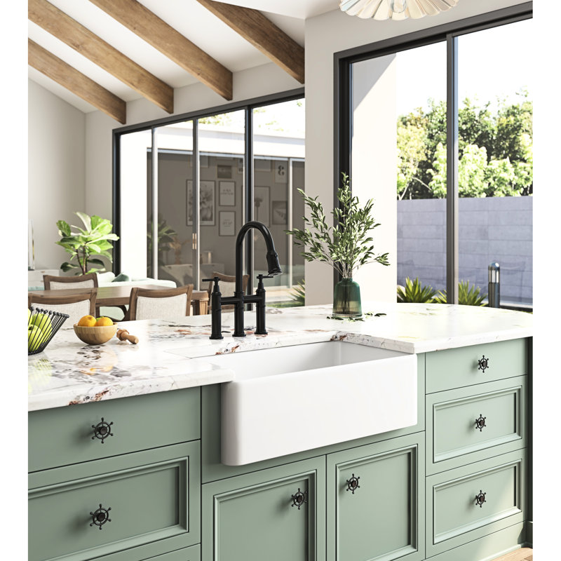 Évier de cuisine blanc encastré à tablier blanc: céramique, 35,55 po X 17,98 po 10,05 po, pour graisser le bassin, extérieur