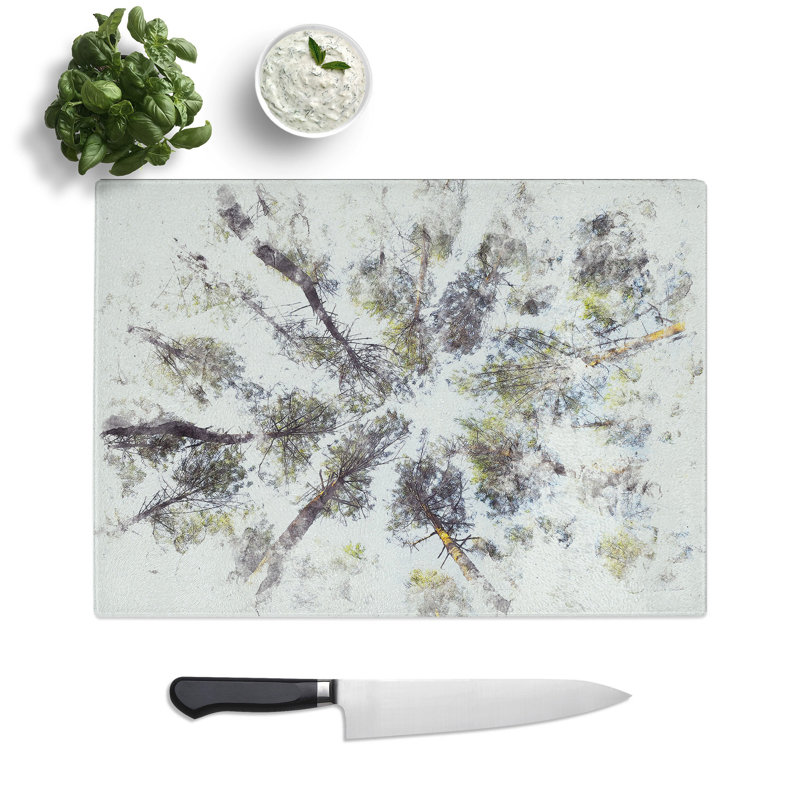 Tempered Glass Tree Tops Watercolour Chopping Board, 20 cm x 28.5 cm