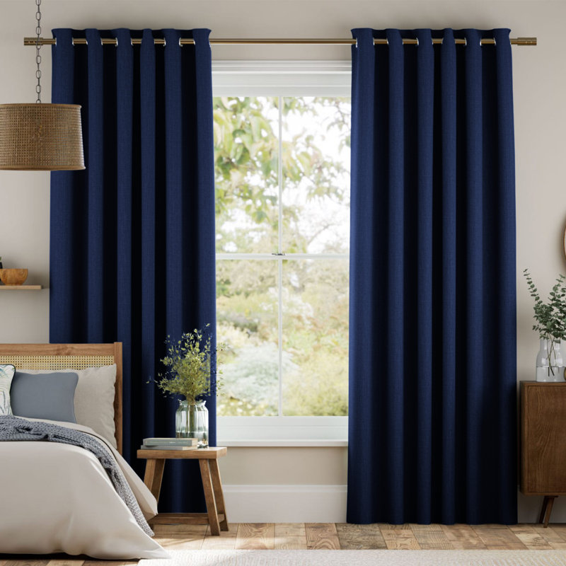 Luxury Ready Made Blackout Eyelet Thermal Curtains (Set Of 2) , 168cm Width x 137cm Drop, Navy