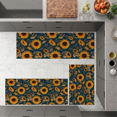 Tapis de cuisine lavables antidérapants à motif tournesol