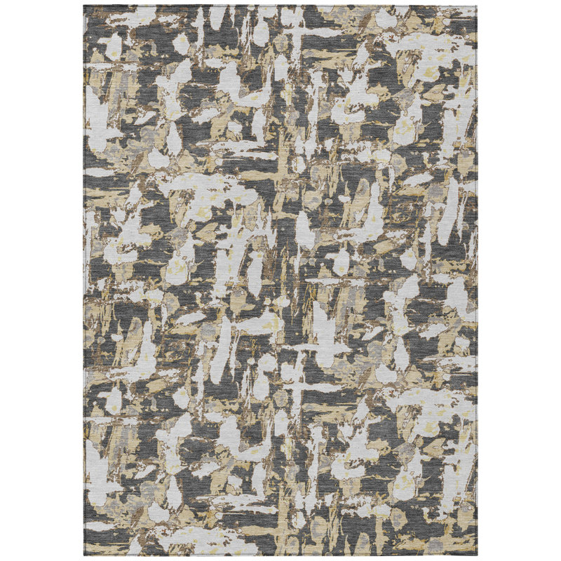 Machine Washable Indoor/Outdoor Chantille ACN2678 Abstract Rug, Graphite, 3' x 5'