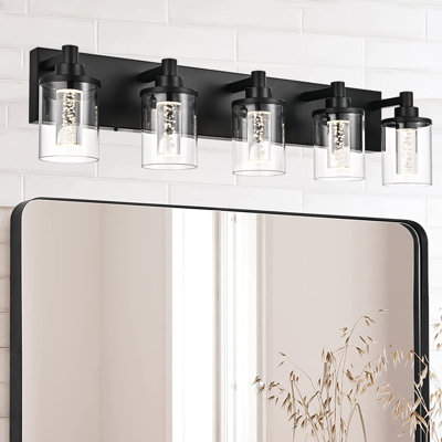 5-Light Black Vanity Light With 5 Color Modes (3000K/3500K/4500K/5000K/6000K), Eye Protection LED Bathroom Light Fixture, Dimmable Modern Wall Light Over Mirror With Clear Glass Shade