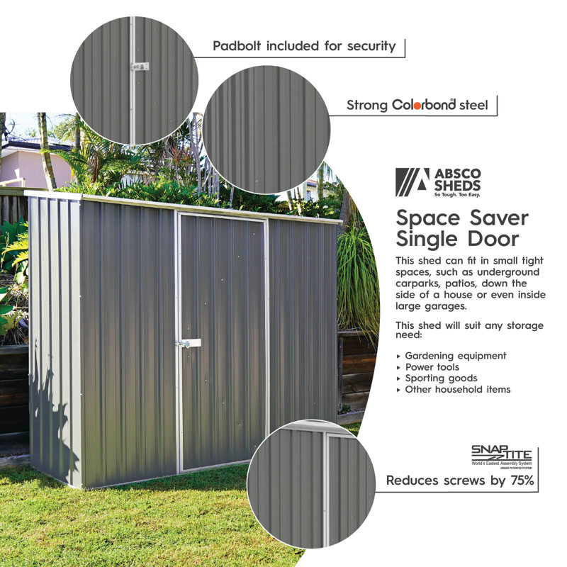 Absco Space Saver 7 ft. W x 3 ft. D Metal Lean-To Storage Shed, Gray