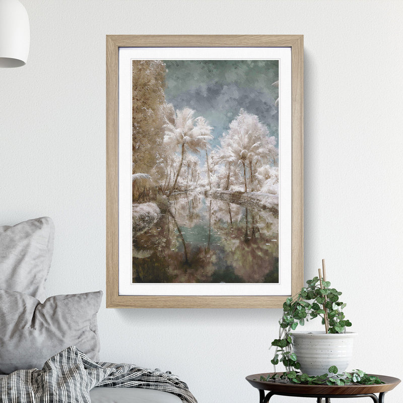 Tree View In Kerala India - Single Picture Frame Painting on MDF, Oak Framed, 63cm H x 45cm W x 2cm D