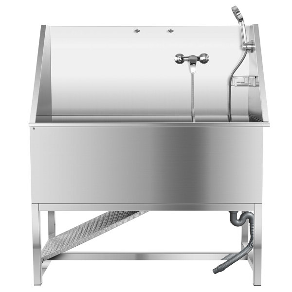 VEVOR Dog Grooming Tub, 50 R Pet Wash Station, Professional Stainless  Steel Pet Grooming Tub Rated 330LBS Load Capacity, Non-Skid Dog Washing  Station Comes with Ramp, Faucet, Sprayer and Drain Kit