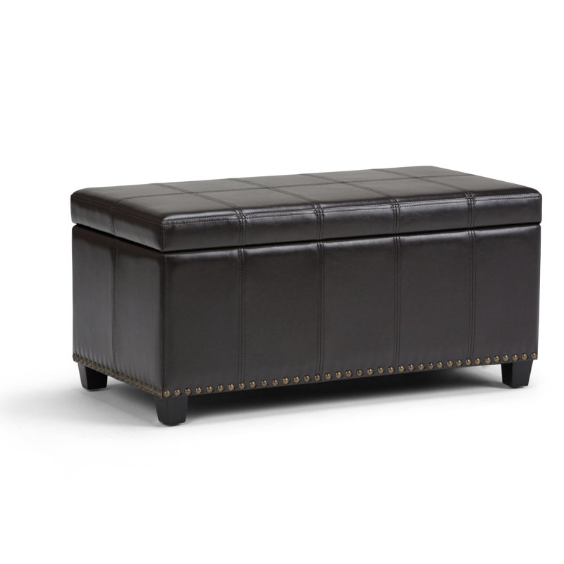 Amelia 33"W Upholstered Vegan Leather Transitional Rectangular Lift-Up Storage Ottoman Bench with High-Density Foam