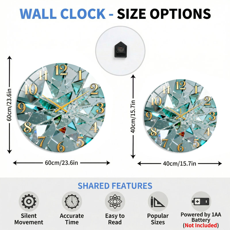 Horloge murale 23,6 po, 60 x 60 cm (23,6 x 23,6 pouces)