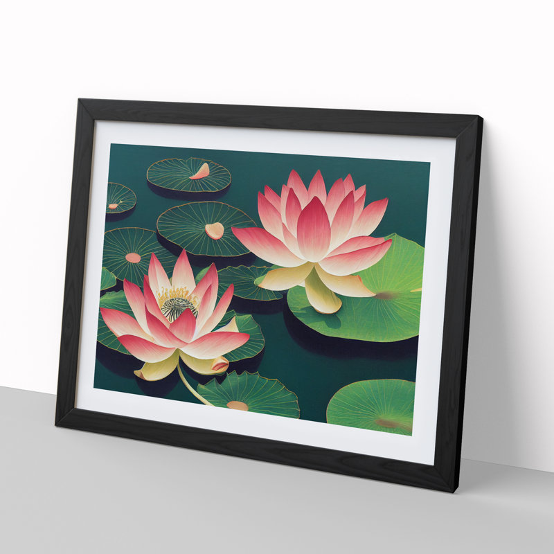 Tranquil Lotus Flowers - Framed Print, 25cm H x 34cm W x 2cm D, Black Framed