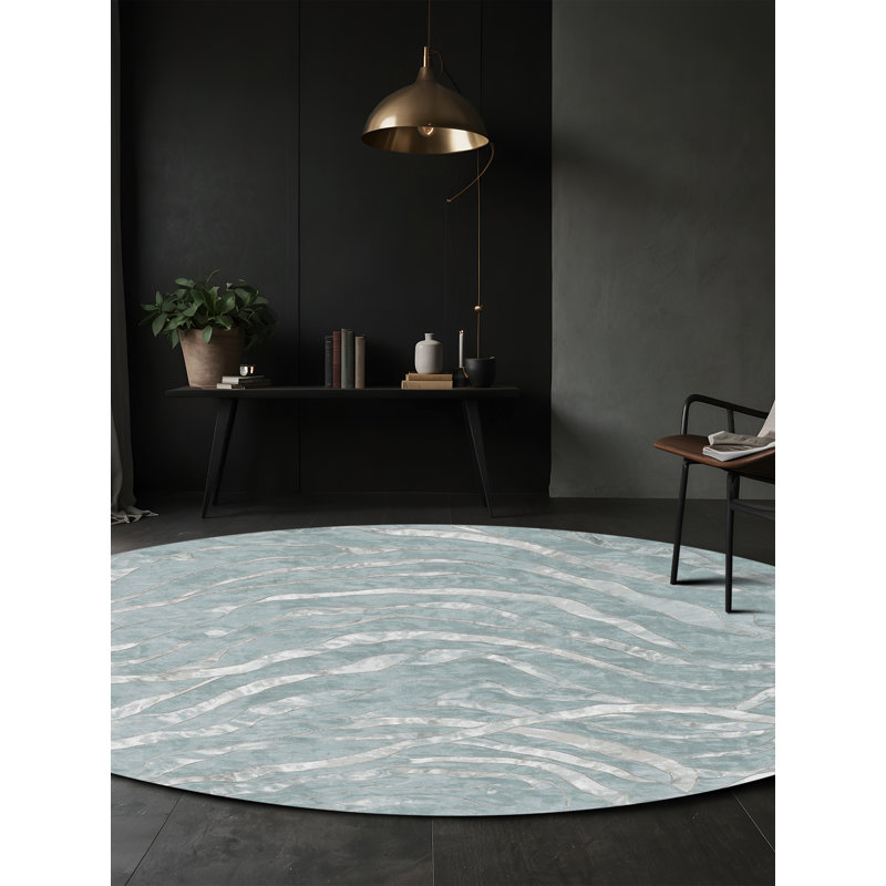 Machine Washable Blue Area Rug, Round 5'
