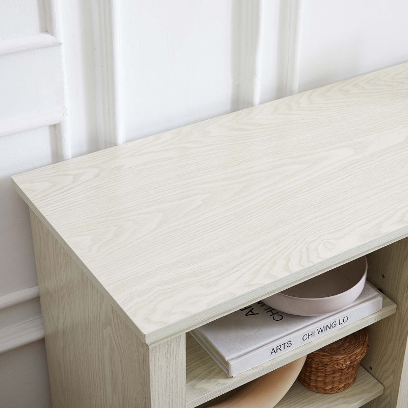 Grand support de rangement pour bureau de télévision avec bordure en faux pierre, Blanc