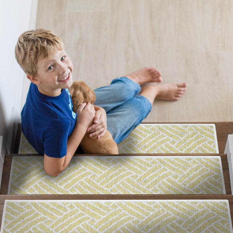 Tapis d'escalier intérieur antidérapant Ghirasim, Jaune crème banane