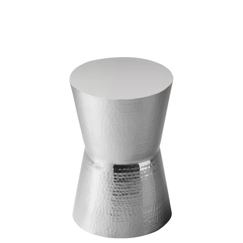  Fossette 12 po W - Table d'appoint ronde en forme de sablier en métal, argent