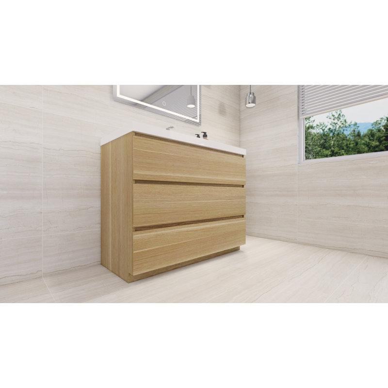 Ayele 41.9'' Single Bathroom Vanity with Acrylic Top, White Oak