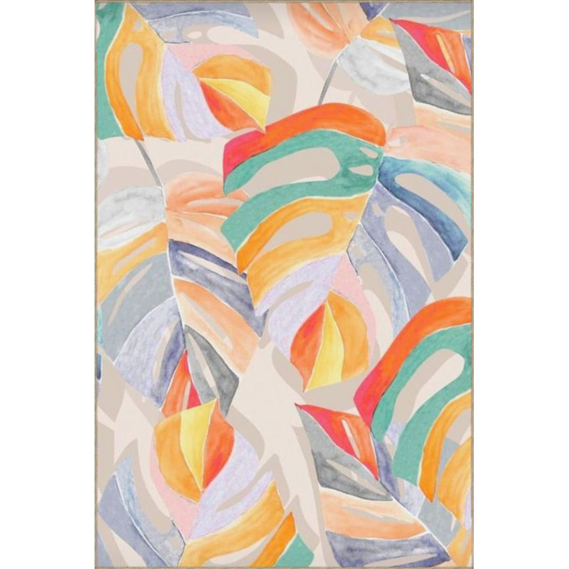 Palm Patterned Woven Base Machine Washable Rug, Rectangle 3'11" x 5'11" Rug Pad Included