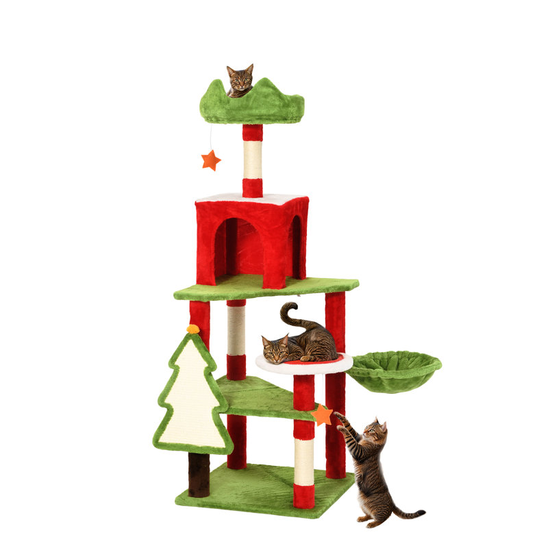 Christmas-Themed Multi-Level Cat Tree Tower Condo