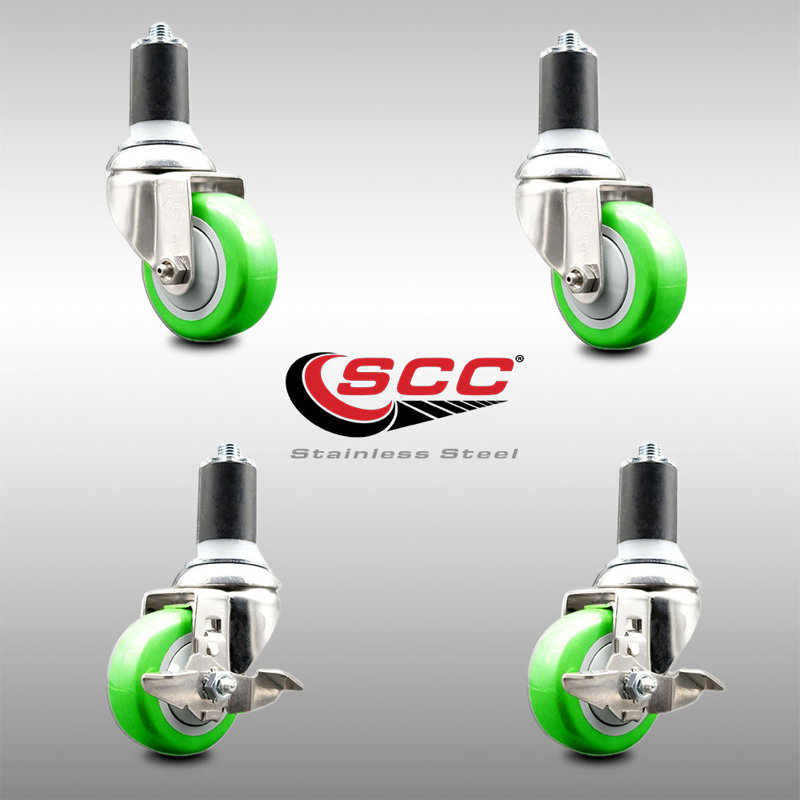 Ensemble de roulettes extensibles 3,5 pouces pivotant 3,5 pouces 1-1 / 2 pouces, Vert