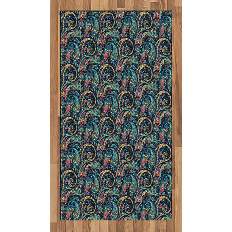 Tapis décoratif à motif de fibres longues en polyester à haute densité Paisley, Rectangle 2 pi 7 po x 5 pi