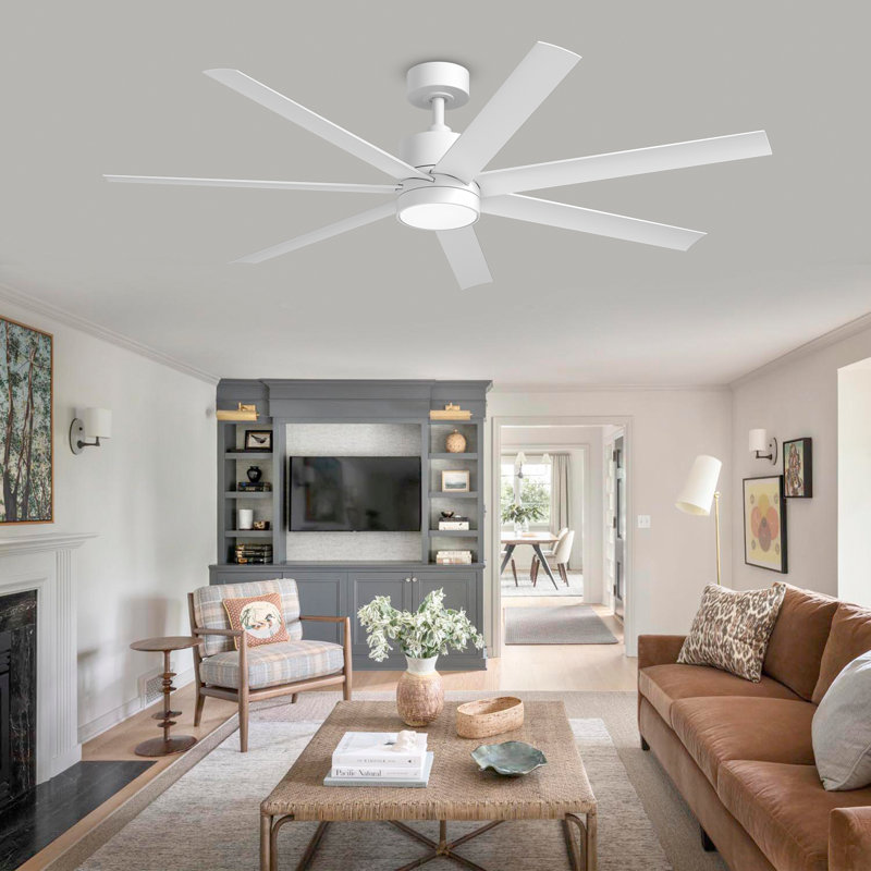 56" Outdoor Ceiling Fan with Light & Remote, Waterproof DC Motor, 3 Color LED for Patio & Porch, White