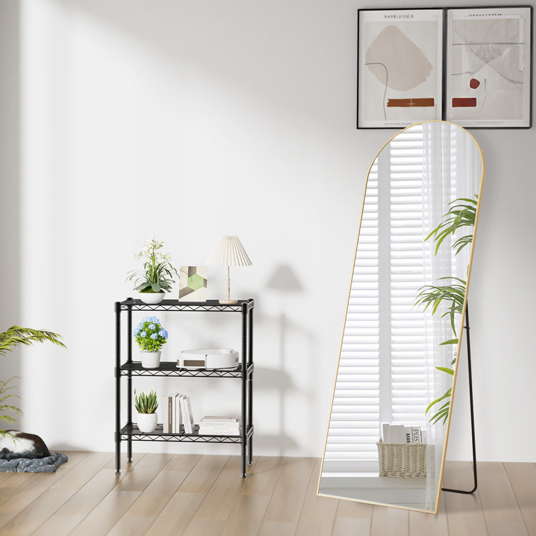 21"W 64"H Arched Mirror With 3 Tier Heavy Duty Adjustable Storage Shelving Unit Steel Organizer Wire Rack
