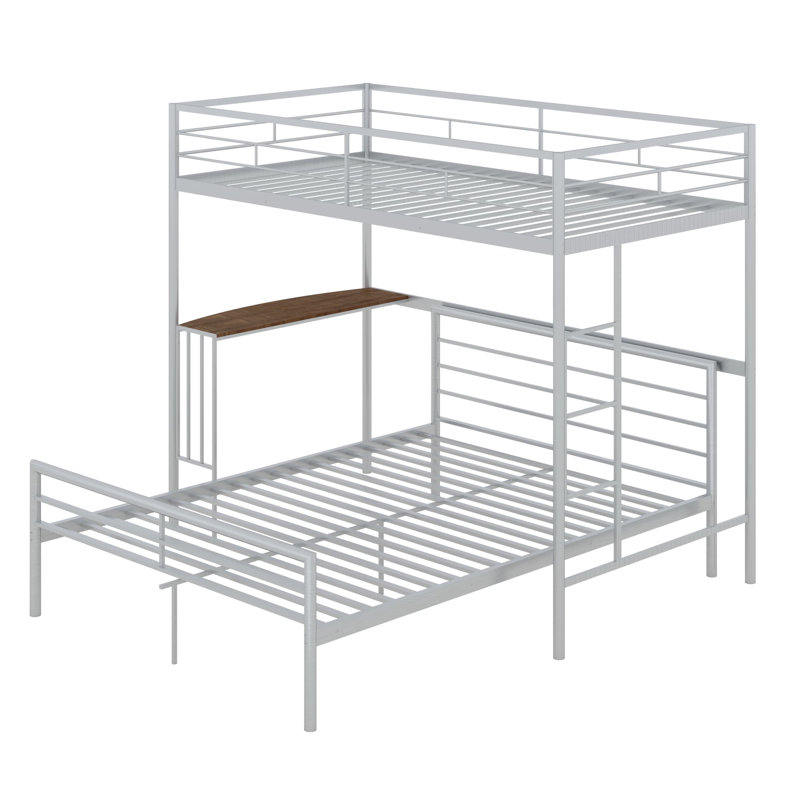 Lit superposé en métal avec bureau, échelle, Argent argent