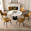 Table de salle à manger ronde de 53 po avec plateau en pierre frittée, structure en acier au carbone noir et surface paresseuse de 31,5 po de conception luxueuse pour les maisons modernes, base, pouvant accueillir 8 à 10 personnes