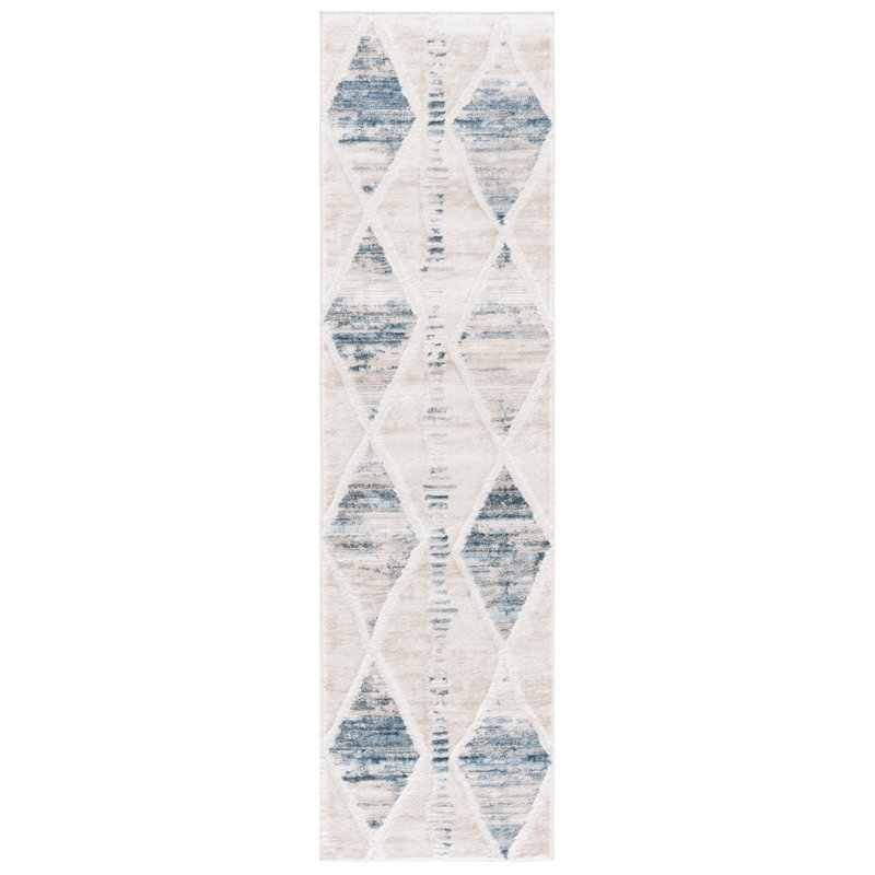 Gray and Beige 2'2" x 8' Synthetic Modern Runner Rug