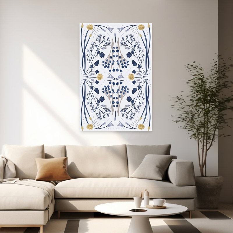 «Folk - Blue Colors Delicate Modern Abstract Nature Plant», reproduction d'art murale, 60" H x 40" W