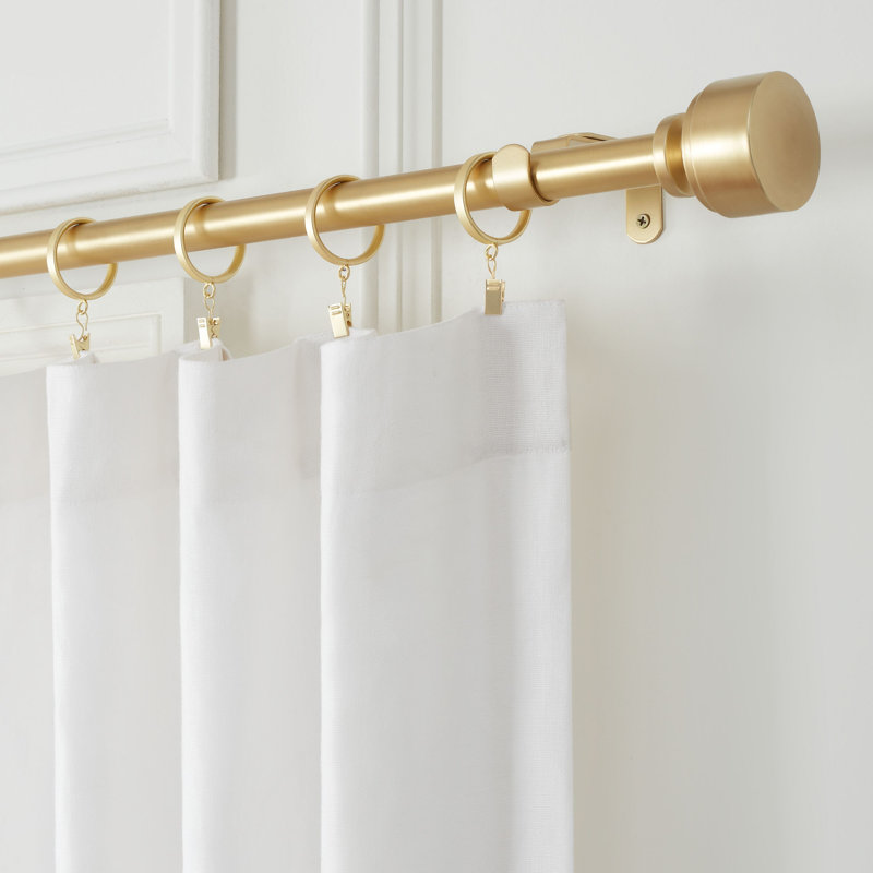 Ensemble de tringle à rideaux simple 1 1/8 po de diamètre Mode Premium avec embouts de porte modernes, Or brossé, 72" - 144"