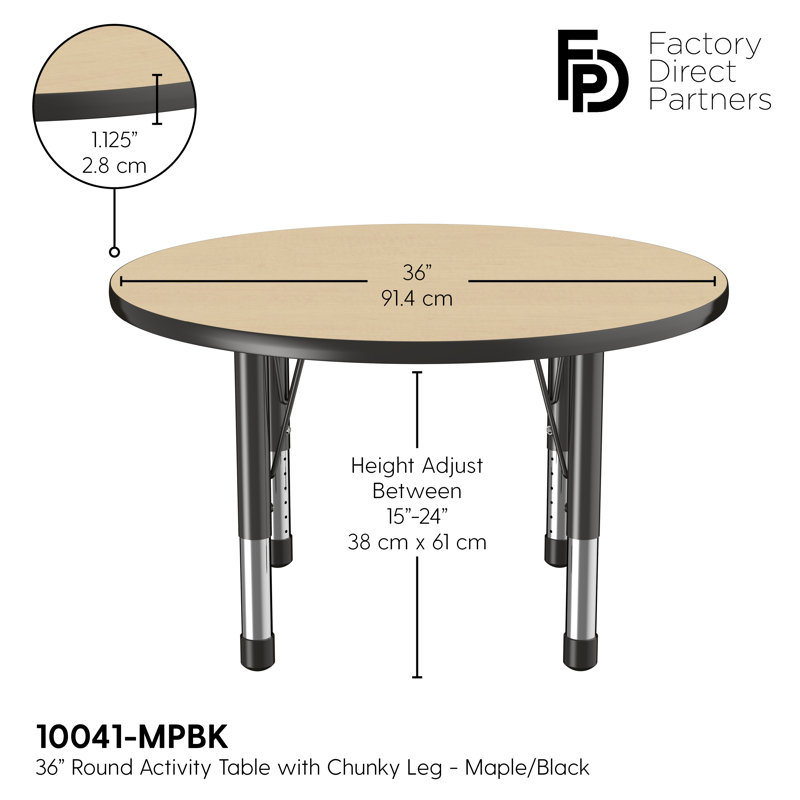 Table ronde à hauteur réglable, 36", Érable / noir, Épais